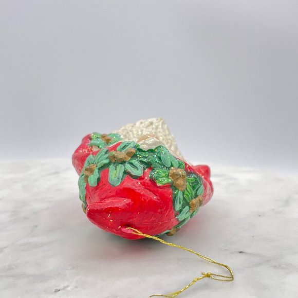 Santa Claus Head Face Ornament Bauble Christmas Plastic Poinsettia Hollow Glitte - Picture 8 of 8